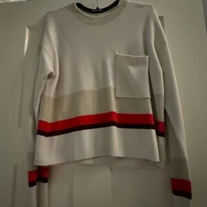 Athleta Cream Sweater with Red and Black Stripes